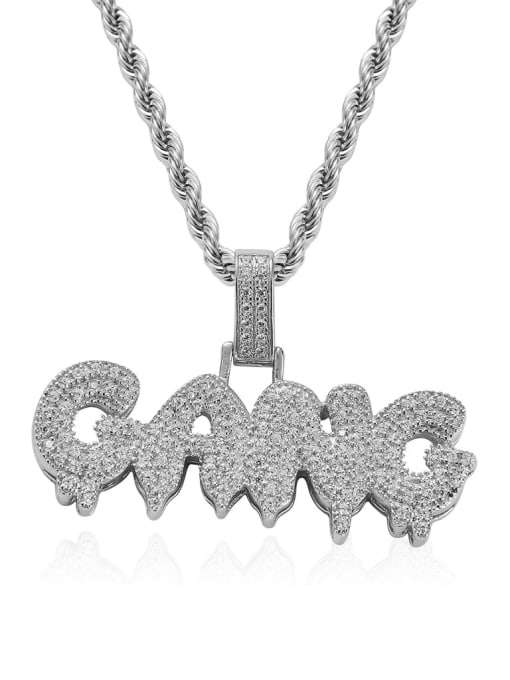 steel color+chain Brass Cubic Zirconia Letter Trend Necklace