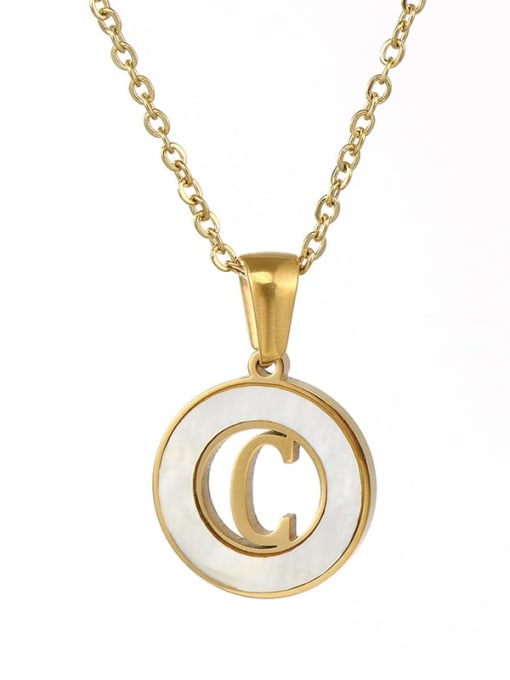 Ring white shell C Stainless steel Shell Letter Minimalist Round Pendant Necklace
