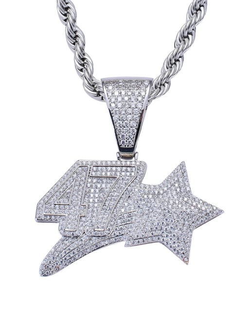 Platinum +chain Brass Cubic Zirconia Number Hip Hop Necklace