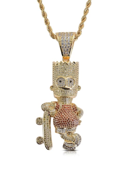 Golden+ twist chain Brass Cubic Zirconia Cartoon character Hip Hop Necklace