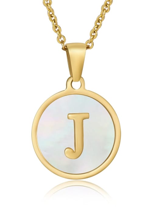 J Titanium Steel Shell Letter Minimalist Round Pendant Necklace