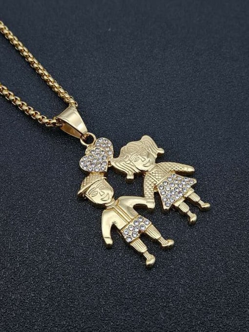Gold Necklace Titanium Rhinestone Angel Hip Hop Necklace For Men