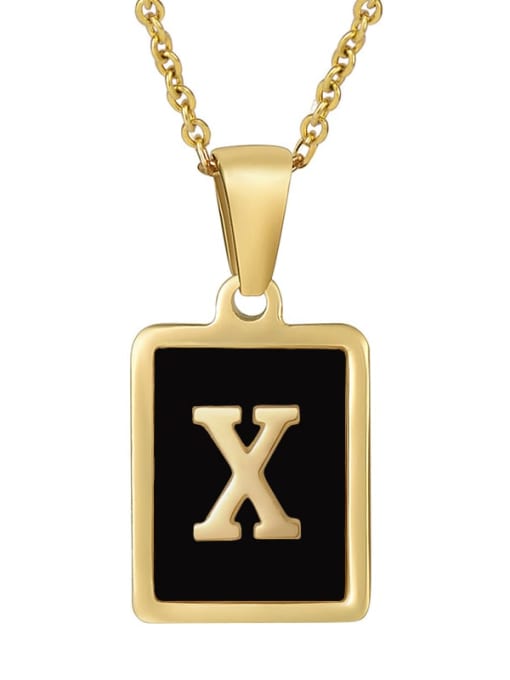 X Stainless steel Enamel Letter Minimalist Square Pendant Necklace
