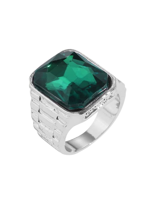 Emerald Steel Alloy Glass Stone Geometric Vintage Band Ring