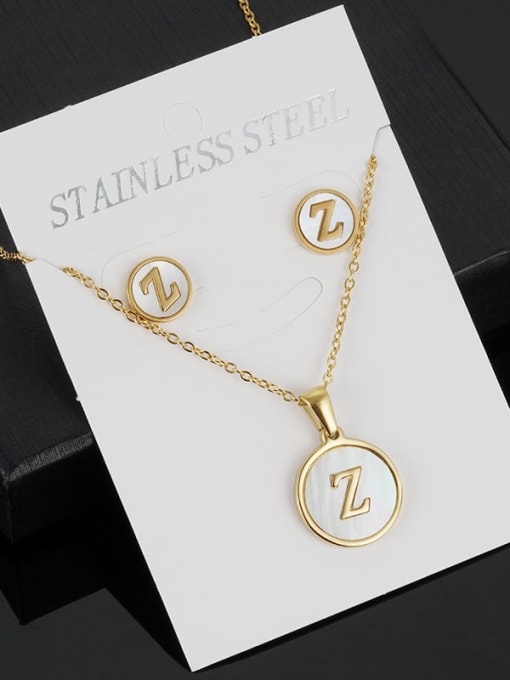 Z Set Stainless steel Minimalist Shell  Letter Earring and Necklace Set