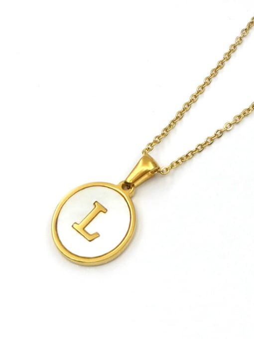 Golden L Titanium Steel Shell Letter Minimalist  Round Pendant Necklace
