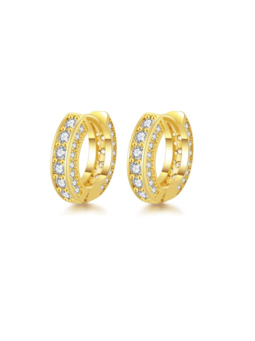 Golden +white stone Brass Cubic Zirconia Round Minimalist Huggie Earring