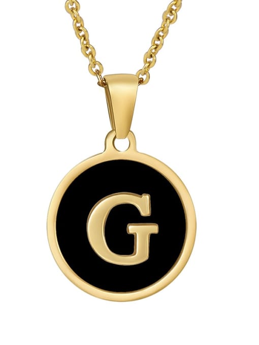 Golden G Titanium Steel Enamel Letter Minimalist  Round Pendant Necklace