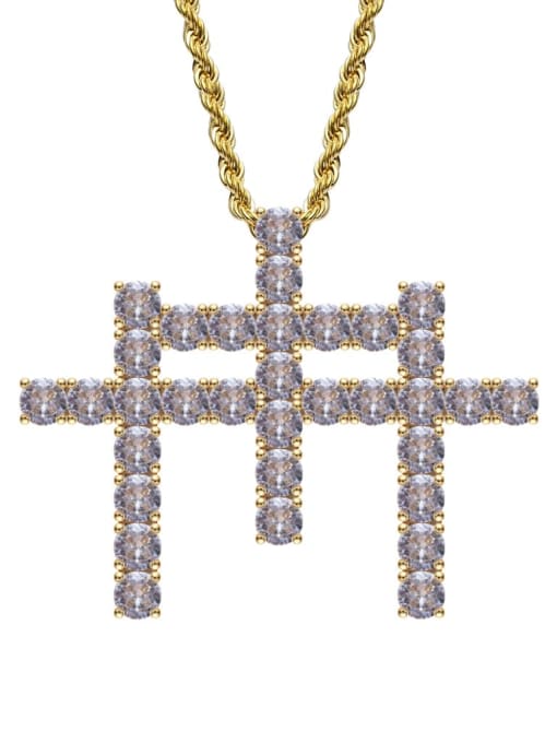 Gold+ chain Brass Cubic Zirconia Cross Hip Hop Necklace