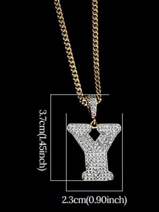 Y 24in 60cmT20B25 Brass Cubic Zirconia Letter Hip Hop Initials Necklace