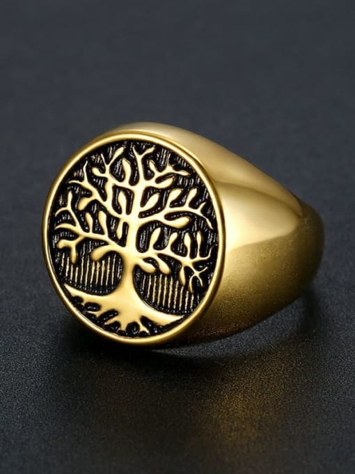 Golden Titanium Steel Tree Vintage Band Ring For Men