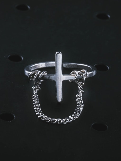 WOLF Titanium Steel Cross Minimalist Band Ring 3