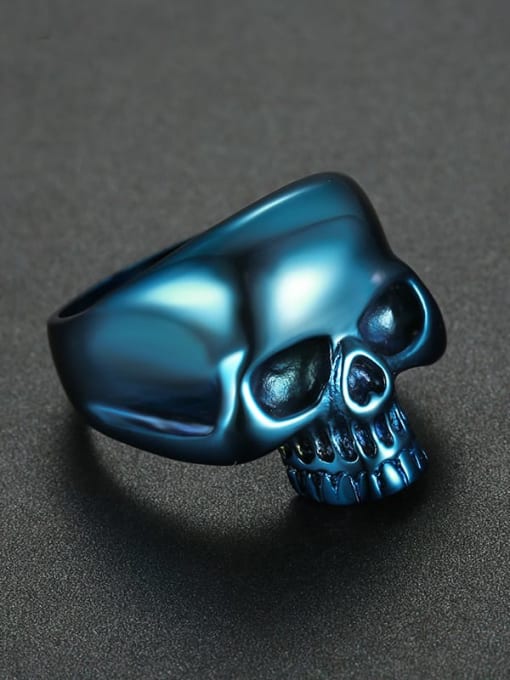 blue Titanium Skull Statement  Ring