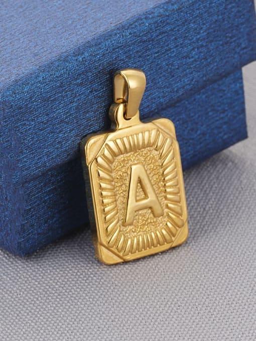 Golden a Stainless steel English Letter  Vintage Square Pendant Necklace