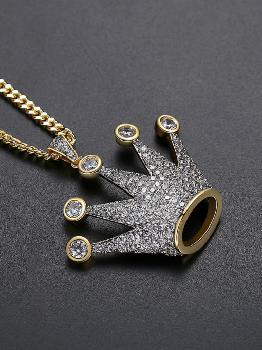 Teem Men Brass Cubic Zirconia Crown Hip Hop Necklace 1