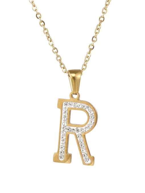 R Stainless steel Rhinestone Minimalist Letter  Pendant  Necklace