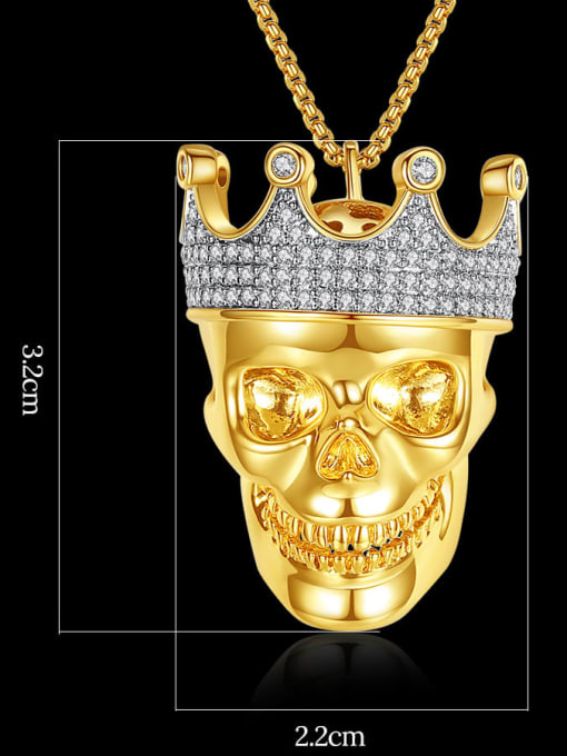 Teem Men Brass Cubic Zirconia Skull Hip Hop Necklace 3