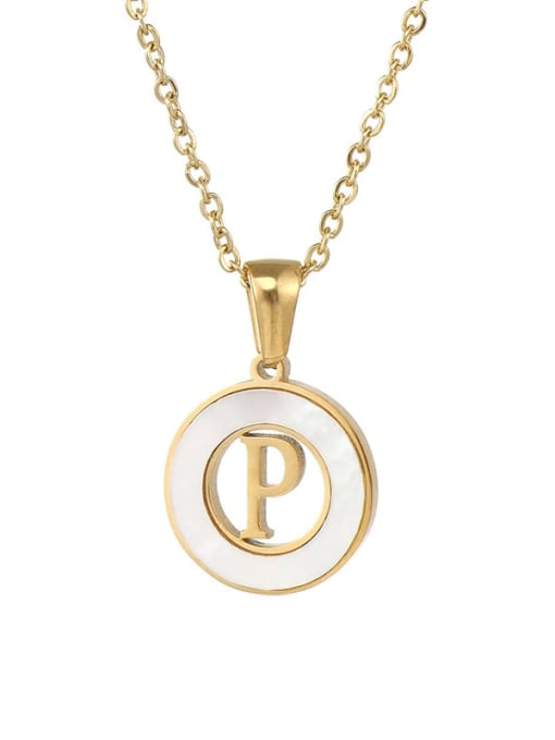 Ring white shell p Stainless steel Shell Letter Minimalist Round Pendant Necklace