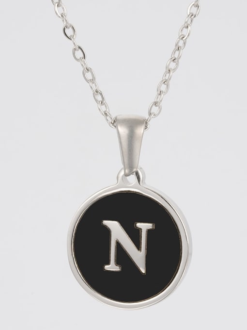 Steel Black n Stainless steel Acrylic Letter Minimalist Round Pendant Necklace