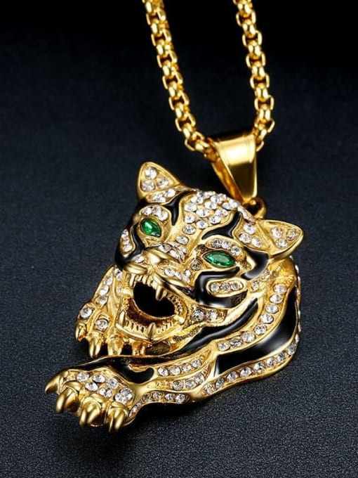 HI HOP Titanium Rhinestone Leopard Hip Hop Necklace For Men 1