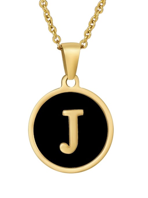 Golden J Titanium Steel Enamel Letter Minimalist  Round Pendant Necklace