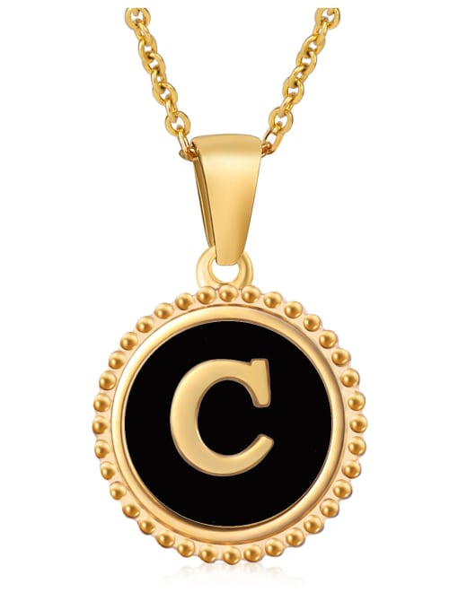 C Stainless steel Acrylic Letter Minimalist Round Pendant Necklace