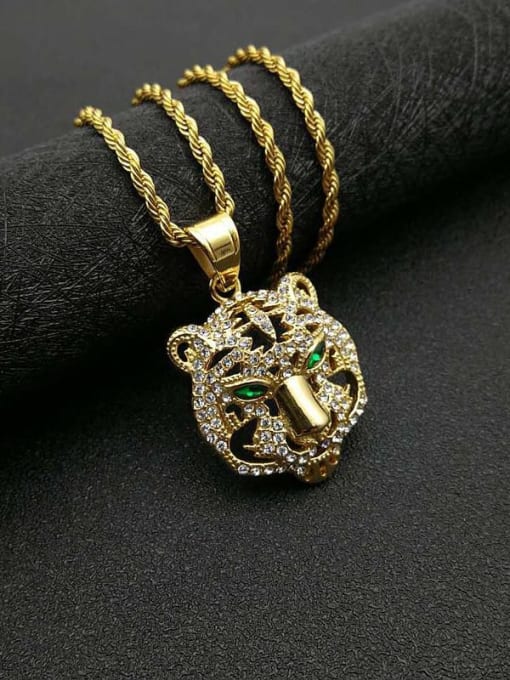 Gold necklace Titanium Rhinestone Vintage Tiger Pendant necklace For Men