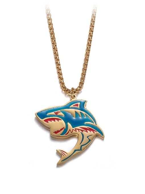 gold Titanium Steel   Hip Hop Shark Element Necklace