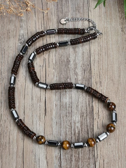 Black gallstone, tiger eye, Stainless steel Natural Stone Irregular Bohemia Beaded Necklace