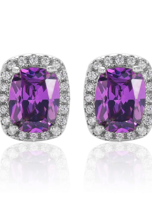Purple gemstone Brass Cubic Zirconia Geometric Trend Stud Earring
