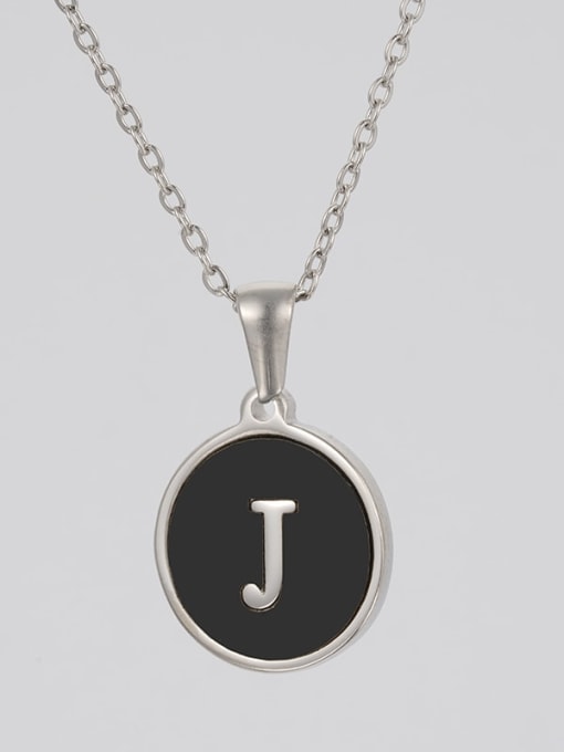 Steel Black J Stainless steel Acrylic Letter Minimalist Round Pendant Necklace
