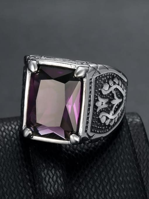 HI HOP Stainless steel Cubic Zirconia Square Vintage Band Ring 2