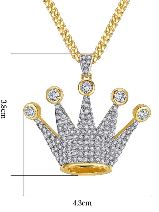 Teem Men Brass Cubic Zirconia Crown Hip Hop Necklace 3