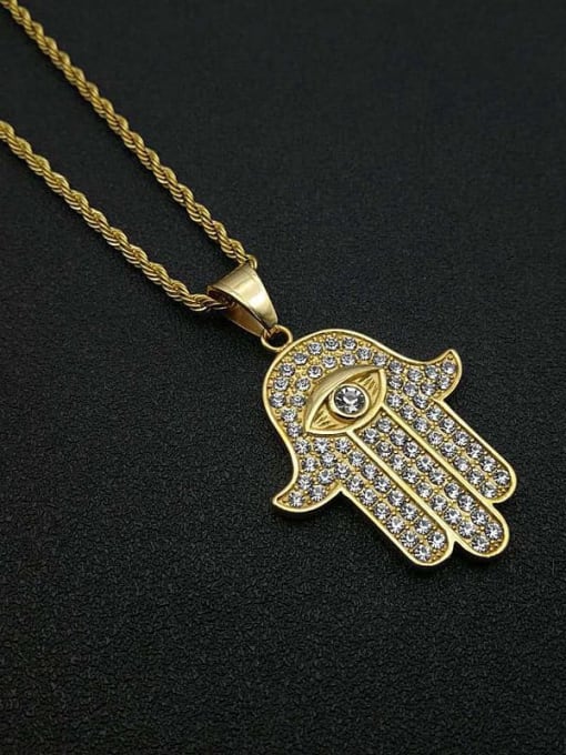 Gold  Necklace Titanium Steel Cubic Zirconia Hand Of Gold Ethnic Necklace For Men