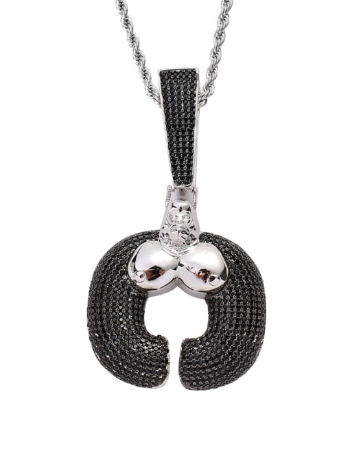 steel color+Chain Brass Cubic Zirconia Black gorilla Hip Hop Necklace