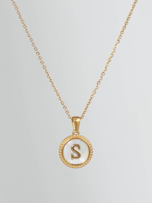 Golden s Titanium Steel Shell Letter Minimalist Round Pendant Necklace