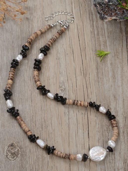 4 45cm Stainless steel Natural Stone Geometric Bohemia Beaded Necklace