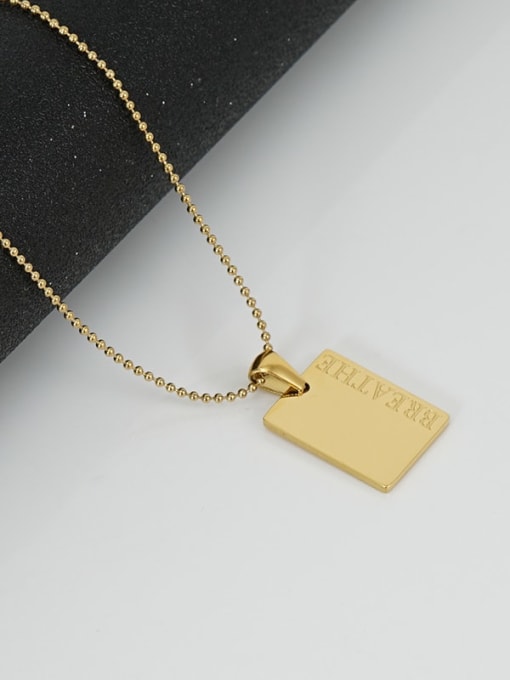 BREATHE Stainless steel English Letter Minimalist Rectangle  Pendant  Necklace