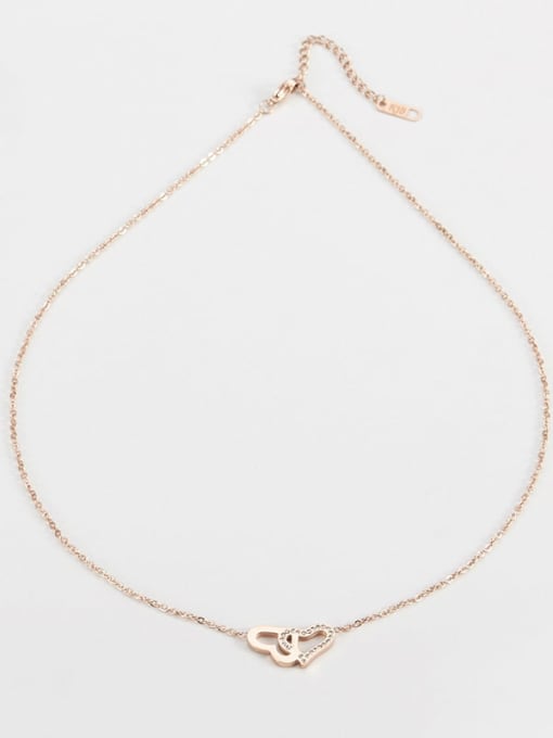 rose gold Titanium Cubic Zirconia Heart Necklace