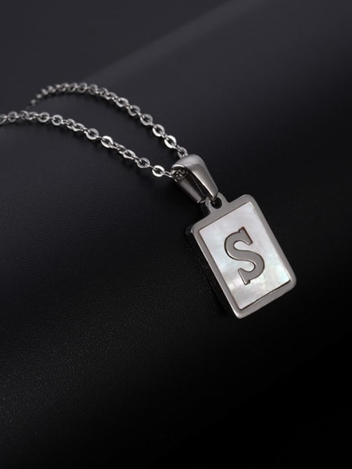 Steel white shell s Titanium Steel Shell Letter  Minimalist  Geometric Pendant Necklace