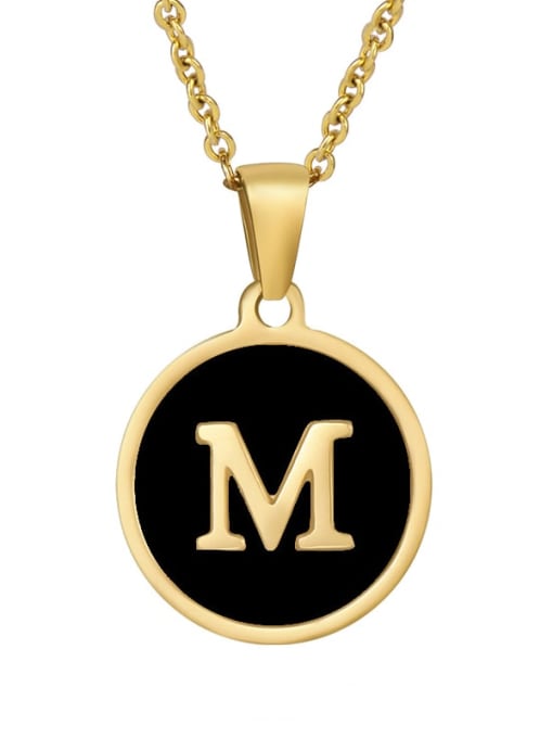 Golden M Titanium Steel Enamel Letter Minimalist  Round Pendant Necklace