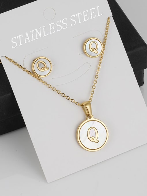 Q Set Stainless steel Minimalist Shell  Letter Earring and Necklace Set