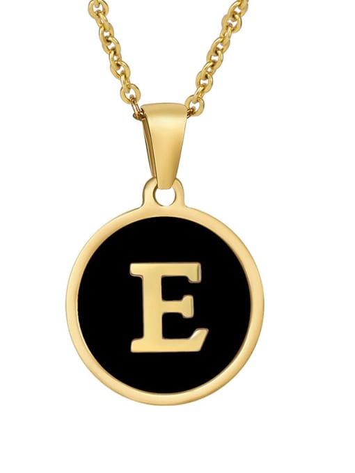 Golden e Titanium Steel Enamel Letter Minimalist  Round Pendant Necklace