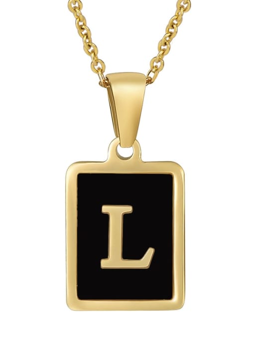 L Stainless steel Enamel Letter Minimalist Square Pendant Necklace
