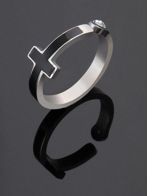 Steel color Titanium Cross Minimalist Band Ring