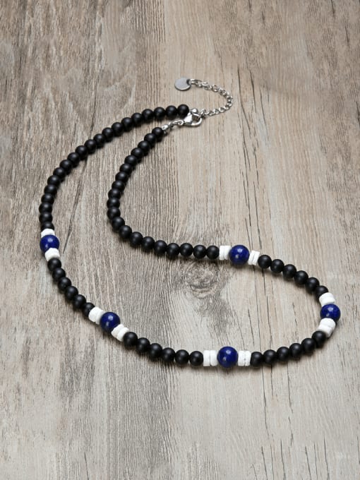  Stainless steel Natural Stone Geometric Bohemia Beaded Necklace