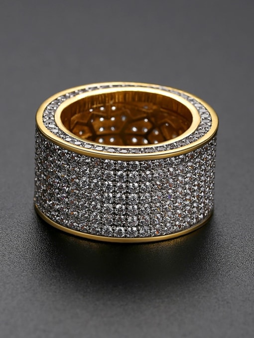 Teem Men Brass Cubic Zirconia Round Luxury Band Ring
