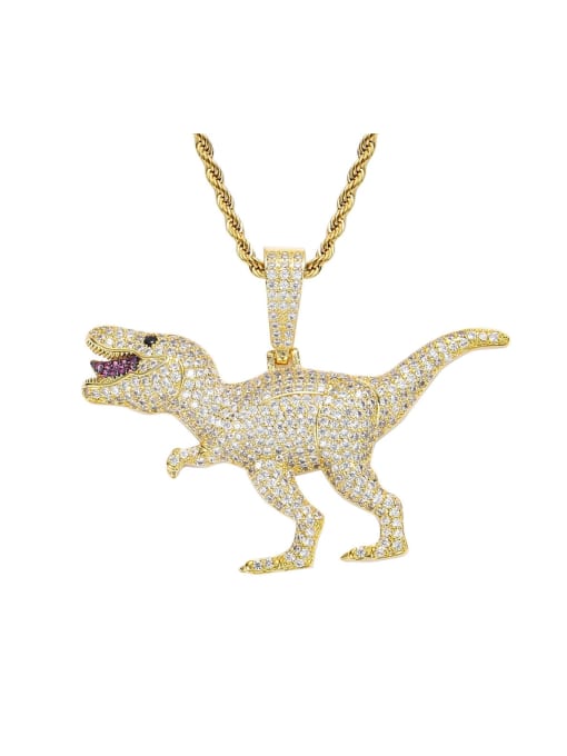 Gold+ stainless steel twist chain) Brass Cubic Zirconia Dinosaur Hip Hop Necklace
