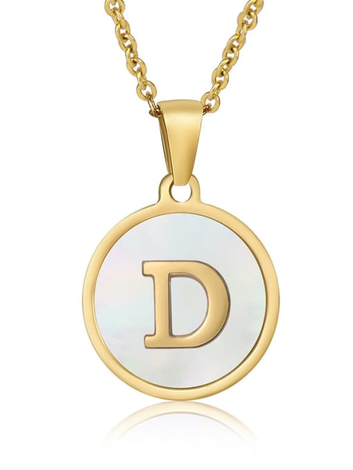 D Titanium Steel Shell Letter Minimalist Round Pendant Necklace