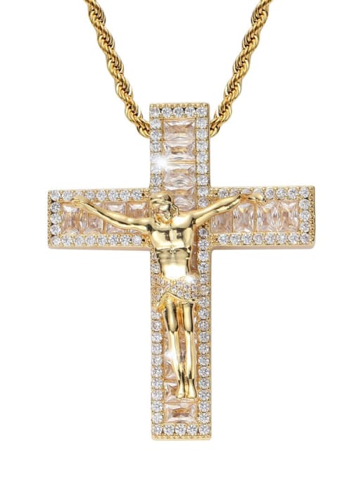 Gold +stainless steel twist chain Brass Cubic Zirconia Cross Hip Hop Necklace